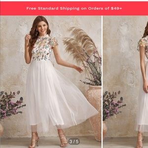 SHEIN Frilled Neck Floral Embroidered Dress Size M